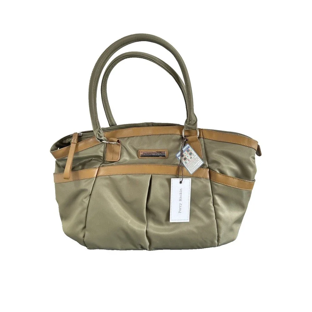 Perry Mackin Harper Olive Nylon w/ Leather Trim Diaper Bag Style 1001olv NEW